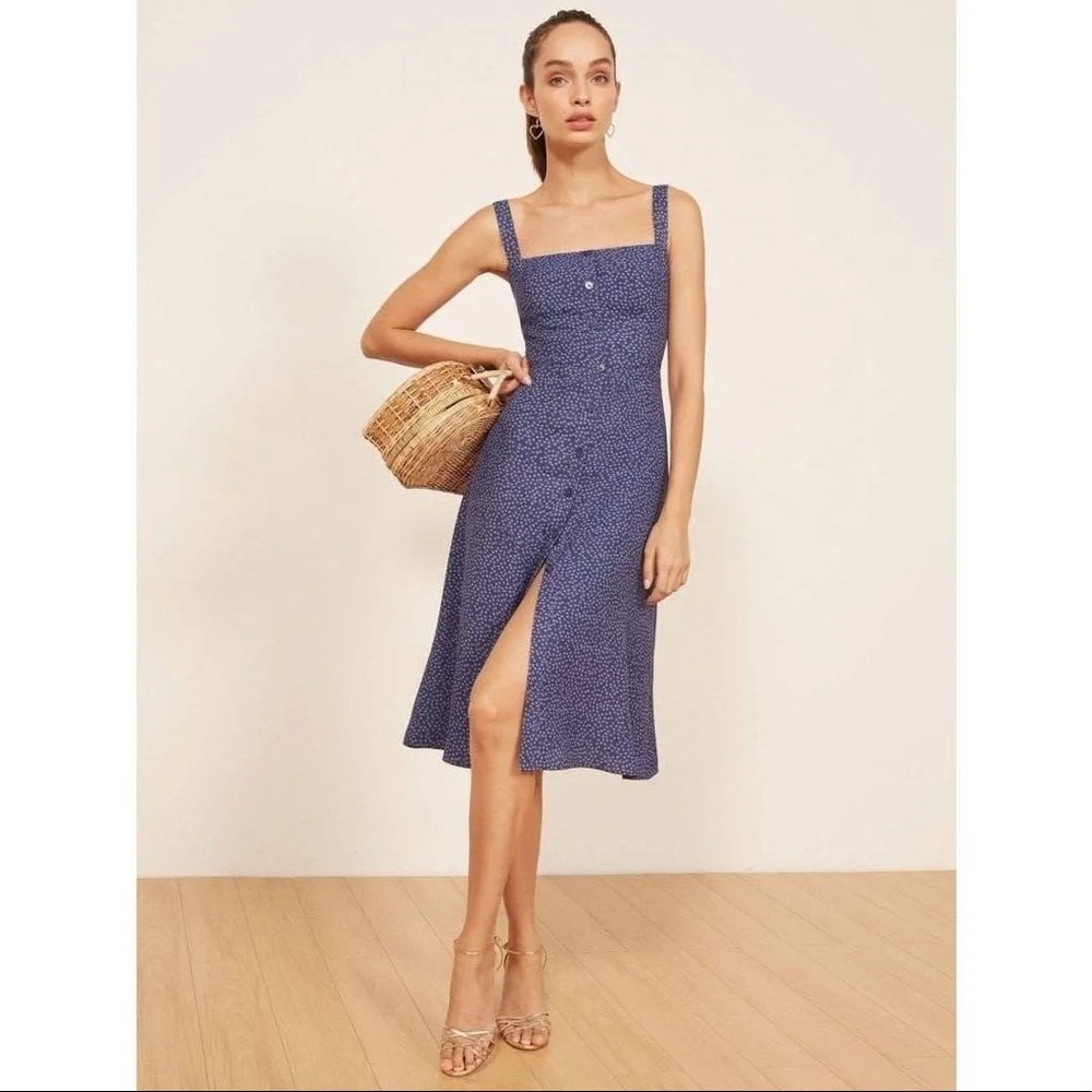 Reformation Blue Floral Print Midi Dress